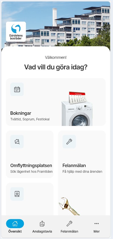Boendeappen nytt utseende Bild på startsidan på Boendeappen