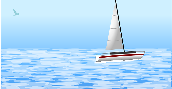 Illustration med hav och en segelbåt